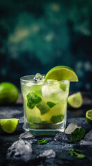 Fototapeta premium Caipirinha cocktail in glass, refreshing alcohol drink