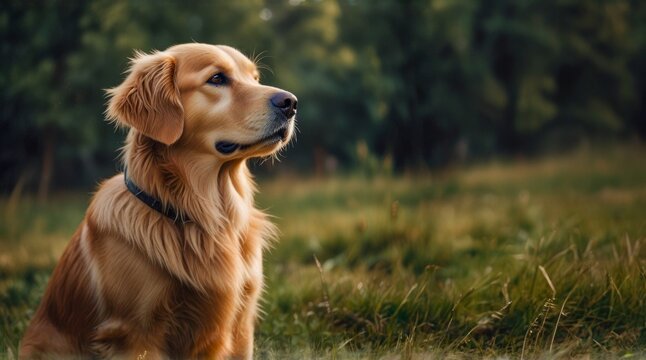 Golden Retriever Contemplating in a Serene Meadow