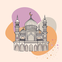 Fototapeta premium Mosque flat Vector illustration isolated on solid background. Islamic mosque buildings in silhouette for background design, Banner design, and Ramadhan background