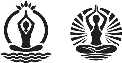 Yoga Logo Icon Silhouette Vector Art Illustration 