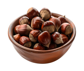 Fototapeta premium Chestnuts in a bowl isolated on transparent background