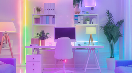 Modern Work desk with colored led light - Smart home.