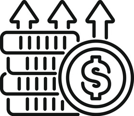 Concept of financial growth represented by dollar coin increasing over stack of coins