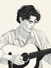 a drawing a playing an acoustic guitar