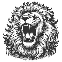 Obraz premium roaring lion animal sketch engraving generative ai fictional character vector illustration. Scratch board imitation. Black and white image.