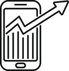 Simple design depicting a smartphone showing a growing graph, representing positive financial results