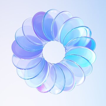Circle made of glass disc shapes. 3d rendering.	