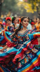 a group women in colorful mexican dresses