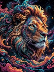 faccia di un leone colorata