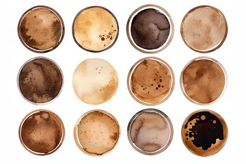 a group of different types of coffee stains on a white background