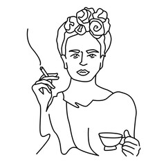 a portrait of a girl drawn in black