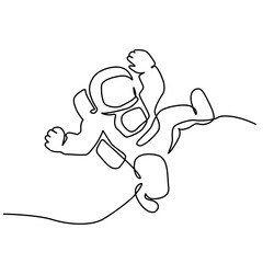 an astronaut in space drawn with a single line.
