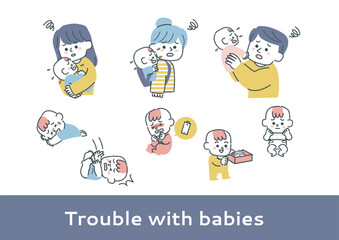 赤ちゃんの事故やトラブルに関するイラストセット