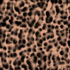 Camouflage blurred watercolor leopard print. Cheetah, jaguar skin texture. Animal seamless pattern. Background with abstract blurred spots. Black stains on beige background