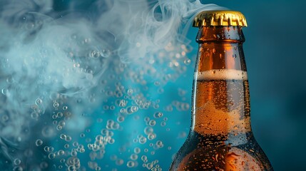 Close-Up of a Cold Beer Bottle with a Cap and Rising Bubbles. This image captures a detailed view of a beer bottle. Perfect for advertising, marketing, and beverage-related content. AI