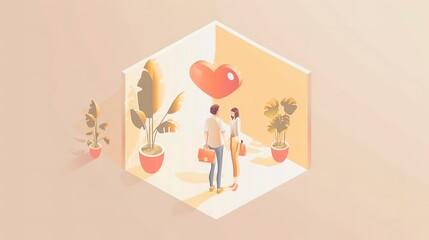 Clean, Isometric illustration of a Father's Day card with a personalized message and a warm color scheme, symbolizing heartfelt wishes and love, with space for text