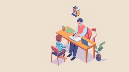 Teacher tutoring a student at a desk.