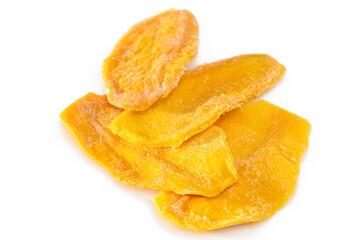 Dried mango slices on white background 1
