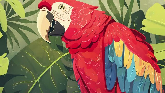 Parrot Ara Illustration in the Jungle with Colourful Scenery for Zoos or Nature Preservaton Projects.