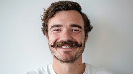 Naklejka premium A headshot of a handsome man with facial hair and beard smiling at the camera against a studio background with a simple composition