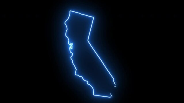 map of the state of California in the united states with a blue glowing neon effect