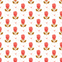 Shabby Chic Rose Flower Seamless Vector Pattern, Pink Floral Background on White.