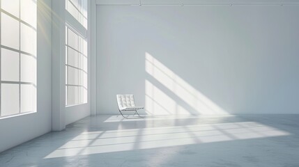Obraz premium Minimalist white room, clean lines, natural light casting soft shadows, spacious interior ideal for product displays, modern aesthetic