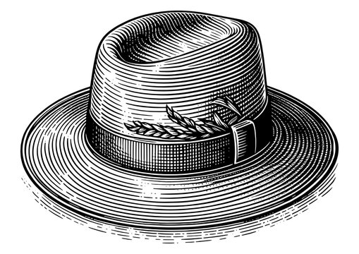 recommend clip art: fedora hat in an engraving style, highlighting its timeless fashion design and elegance sketch engraving generative ai PNG illustration. Scratch board imitation. Black and white image.