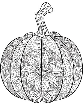 Monochrome Decorative Pumpkin with Intricate Pattern &ndash; Thanksgiving Symbol and Halloween Decoration