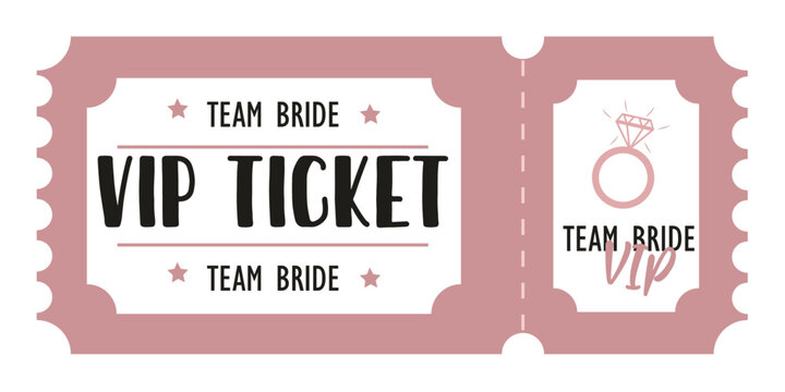 VIP Ticket for Team Bride in Pink. Wedding Invitation. Bachelorette Party Pass. Bridal Shower Entry. Team bride. Hen party