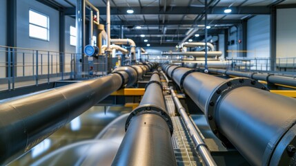 Large Industrial Pipes in a Modern Facility. Generative ai.