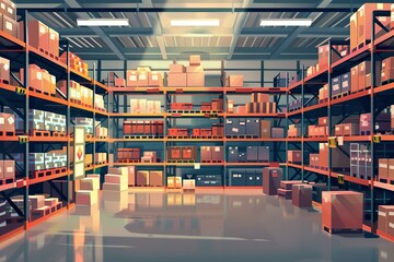 Obraz premium A warehouse with many boxes on the shelves