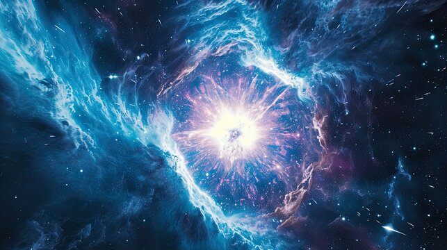 Neutron star exploding, cold bluish colors,