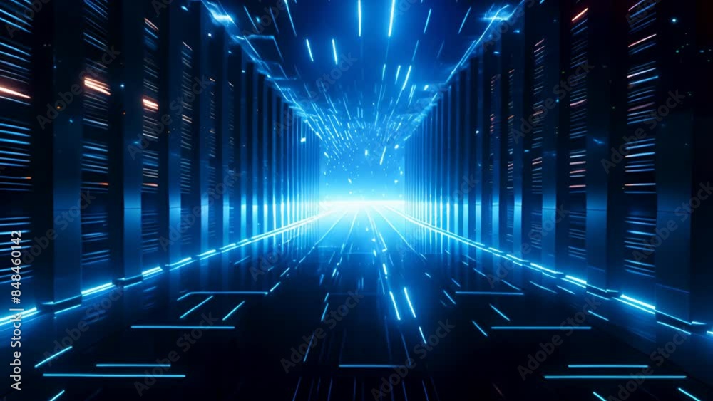 Poster A bustling data center filled with rows upon rows of servers, their lights blinking in a mesmerizing rhythm.