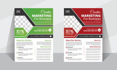 Modern minimalist vactor leaflet design template for business with green & red color version available .