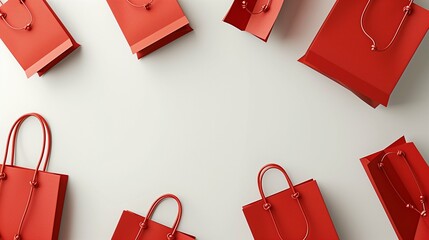 Colorful White Fashion Shopping Bags Arranged on Minimalist White Background Highlighting Retail, Consumerism, and Modern Shopping Concepts