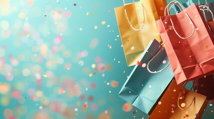 Colorful White Fashion Shopping Bags Arranged on Minimalist White Background Highlighting Retail, Consumerism, and Modern Shopping Concepts
