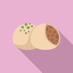 Illustration of two pieces of mochi with red bean paste filling, traditional japanese dessert