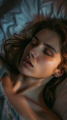 Naklejka premium Young caucasian woman having trouble sleeping at night