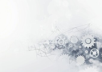 Abstract background with gears and technology elements in gray color on white background, digital tech concept Generative AI