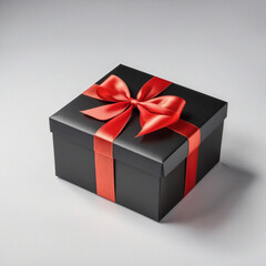 Obraz premium Festive surprise: Striped red ribbon adorns a shiny black gift box