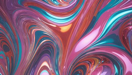 Colorful holographic 3D shapes in a fluid, metallic gradient swirl - an artful, trendy representation in a generative illustration