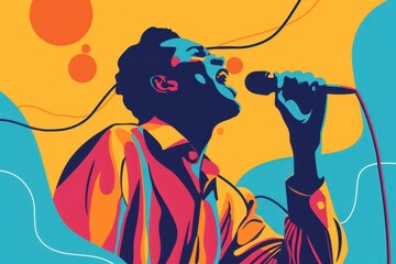 a singing into a microphone