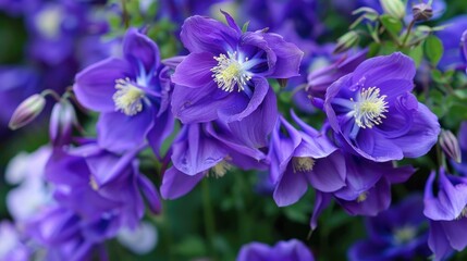 Spring Garden Blooms Purple Columbine Flowers with White Centers