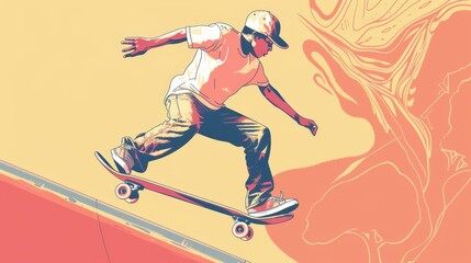 Naklejka premium a skateboarder is riding down a ramp