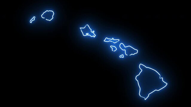 map of the state of Hawaii in the united states with a blue glowing neon effect