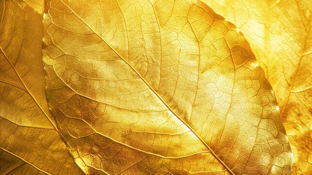 Shiny golden metallic texture of a yellow leaf background