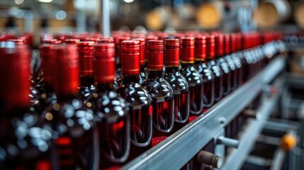 Bottle bottling moment of orange fruit juice, factory beautiful concept