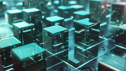 Futuristic Neon Cube Grid - A Sci-Fi Inspired Digital Wallpaper for Creative and Modern Designs