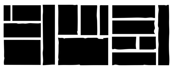 Collection of grunge jagged rectangular shapes. Torn black paper sheet for stickers, collages, banners. vector